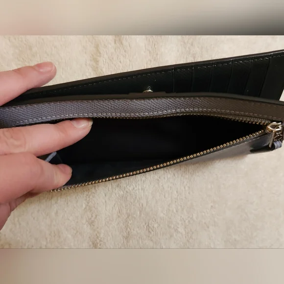 NWOT Authentic Coach Crossgrain Leather Slim Wallet in Twilight Blue and Silver - Picture 4 of 5